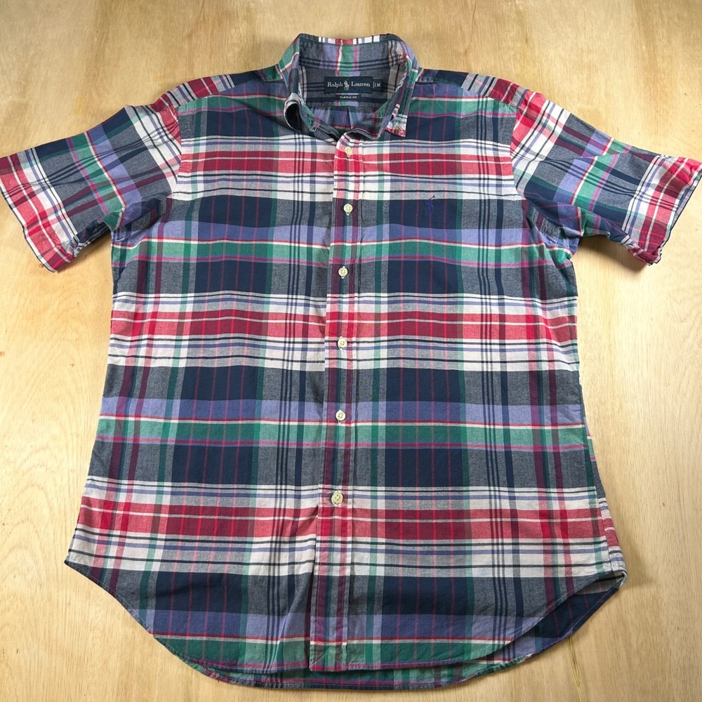 Ralph Lauren Mens Classic Fit Plaid Short Sleeve Button Down Shirt Multi Color M